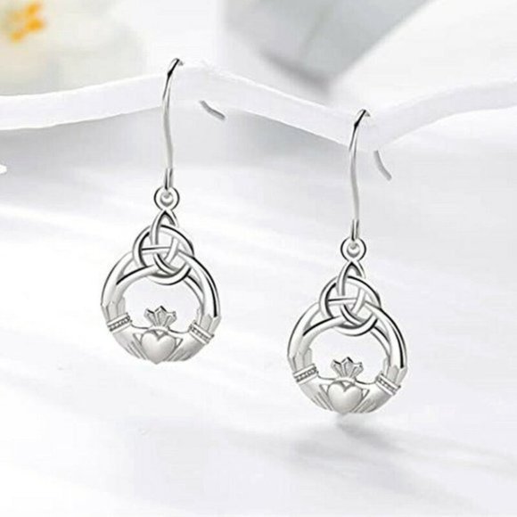 Jewelry - New 925 Silver Filled Small Claddagh Drop Earrings